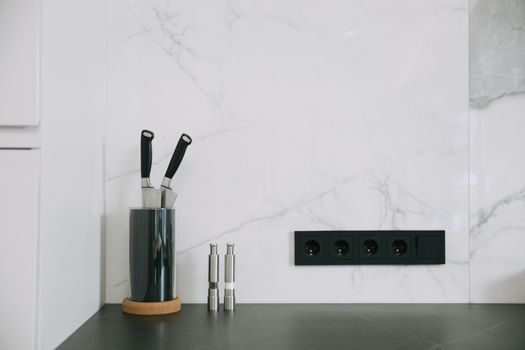 Minimal kitchen counter with just essential cooking tools