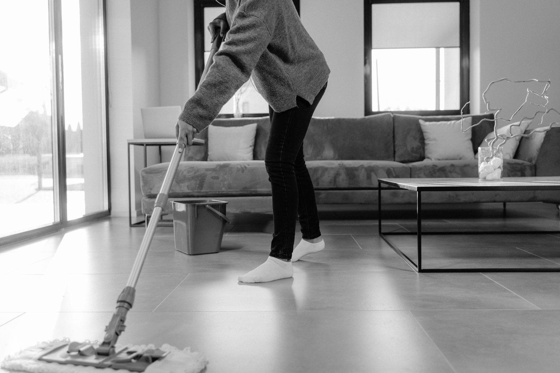 Mopping hardwood floor with natural cleaner