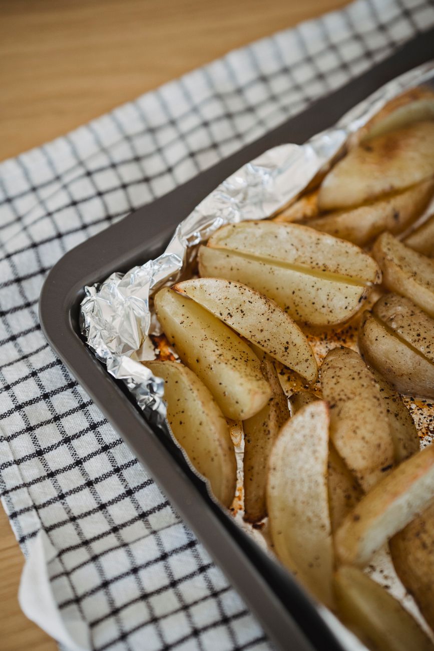 baked potato, foil, crispy skin, oven, texture