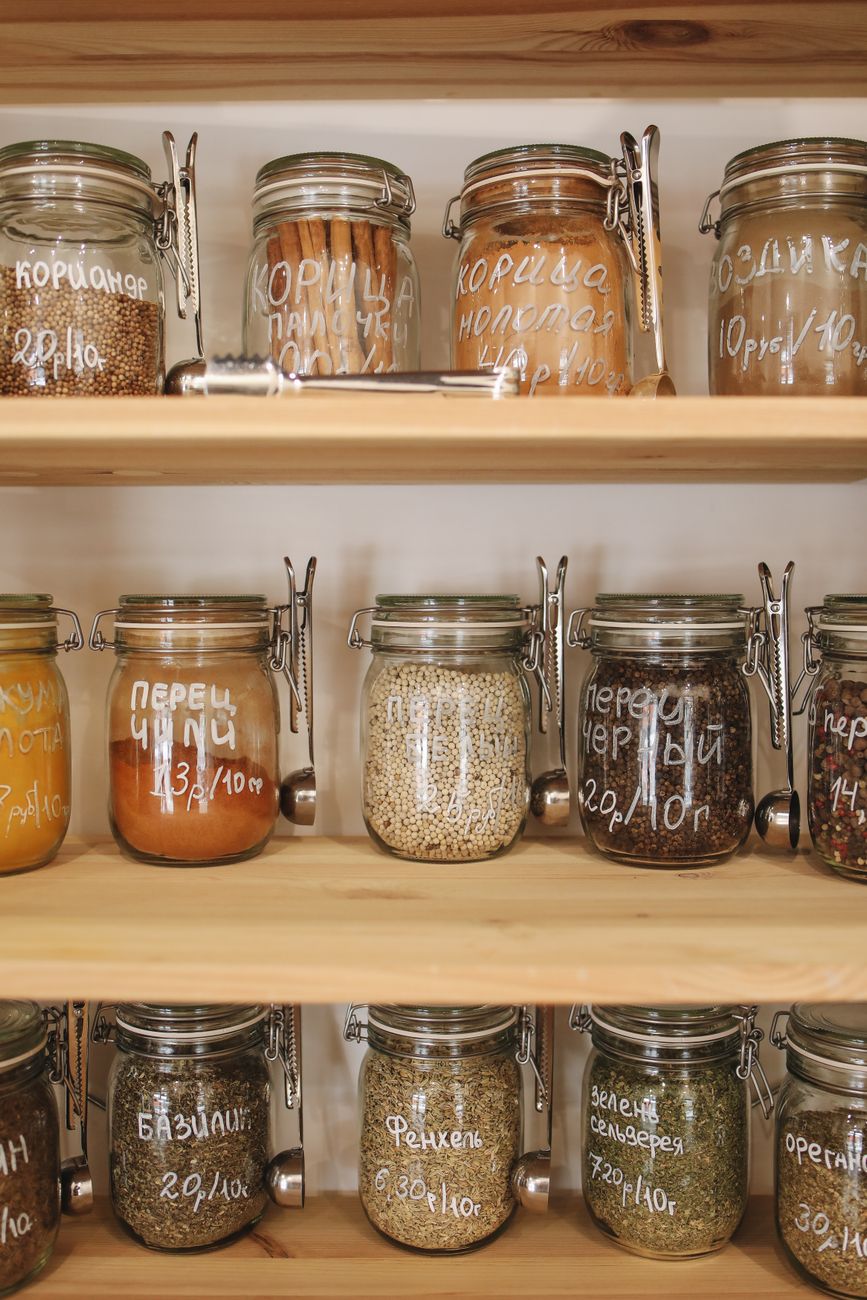 pantry organization, kitchen storage, declutter, bins, labels