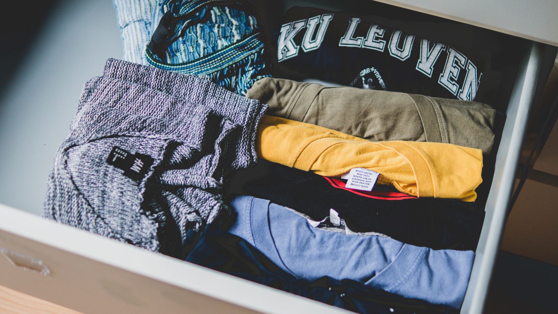 konmari folding, drawer space, clothing organization, marie kondo, vertical fold