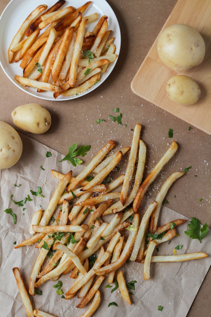 crispy oven fries, no soak, potato fries, baked, crunchy