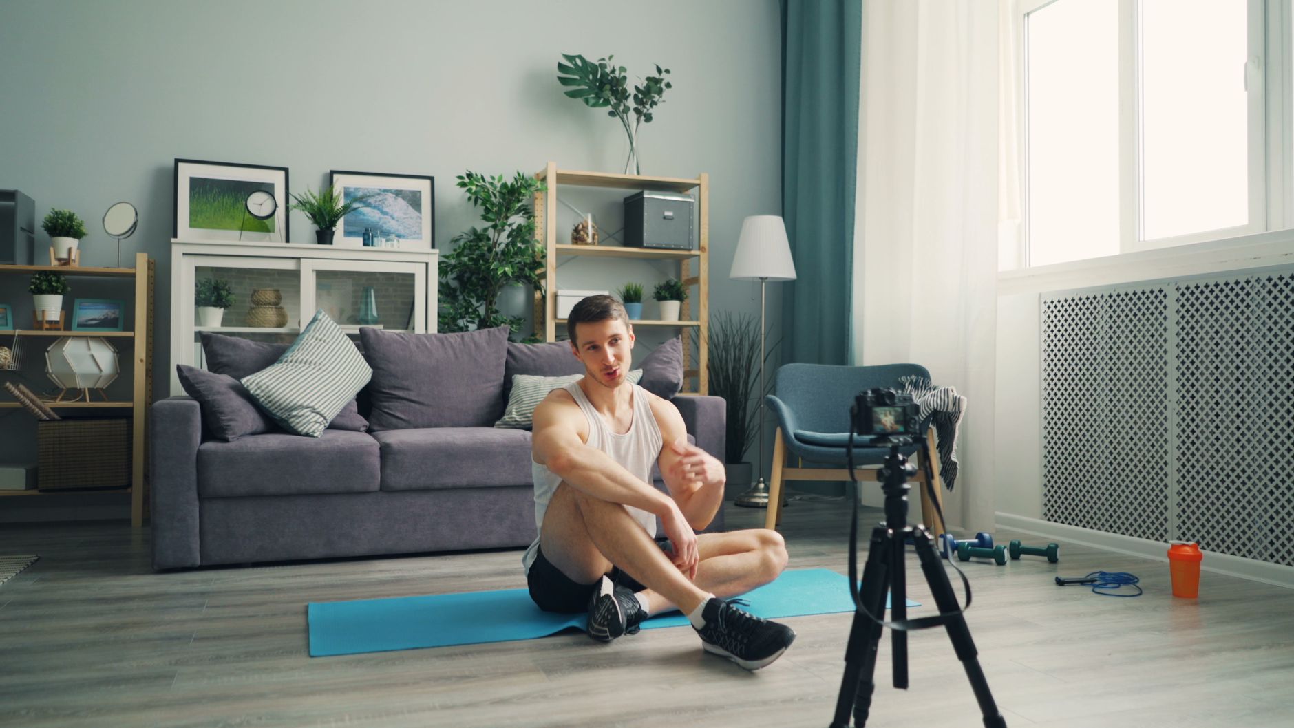 home workout, no equipment, quick workout, exercise, living room